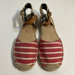 Sperry Topsiders Red and Beige Striped Espadrille Flats Size 5